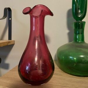 MCM Cranberry Glass Pilgrim Bud Vase
